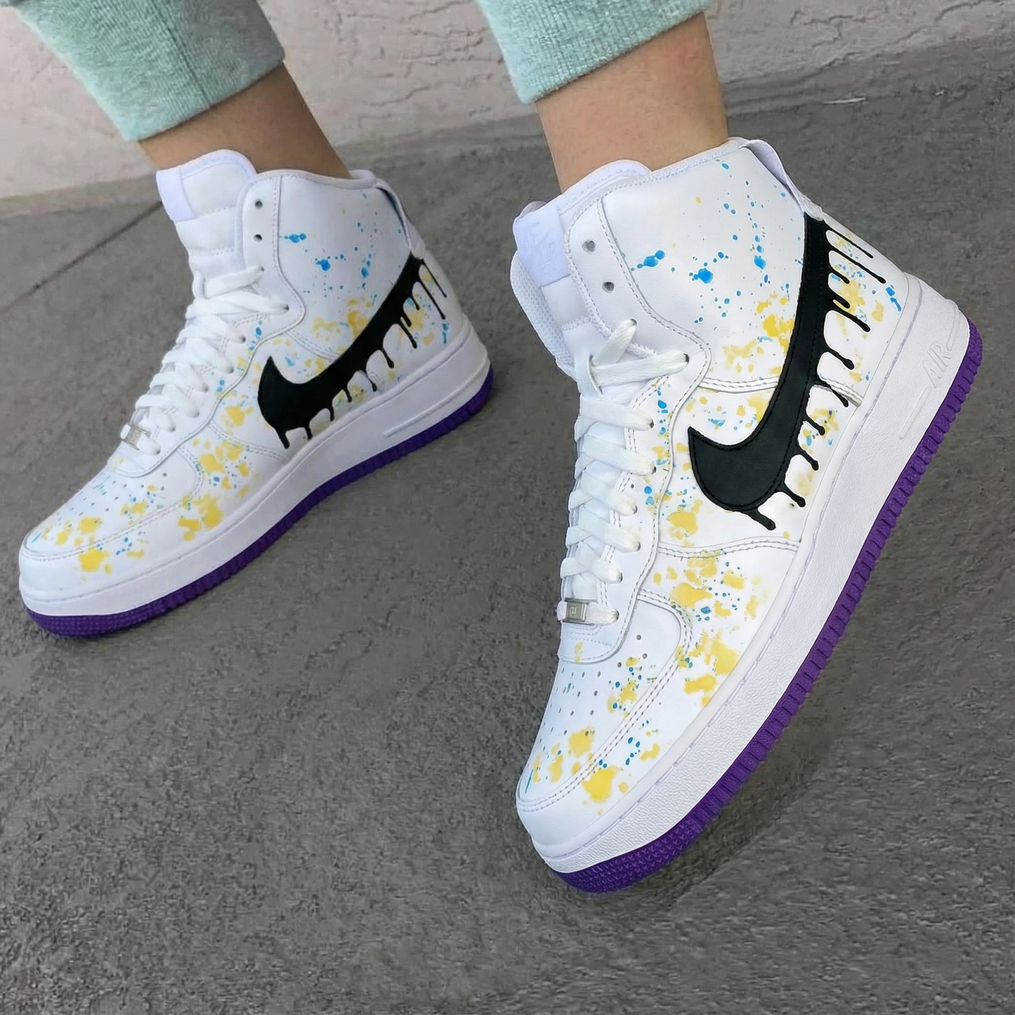 Bold Yellow Blue Splatter Custom AF 1s Shoes