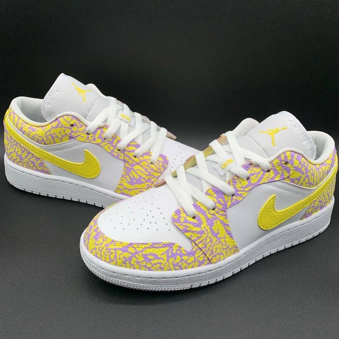 Bright Yellow with Mystic Purple Cracks Custom AJ 1s Shoes