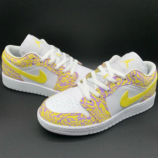 Bright Yellow with Mystic Purple Cracks Custom AJ 1s Shoes