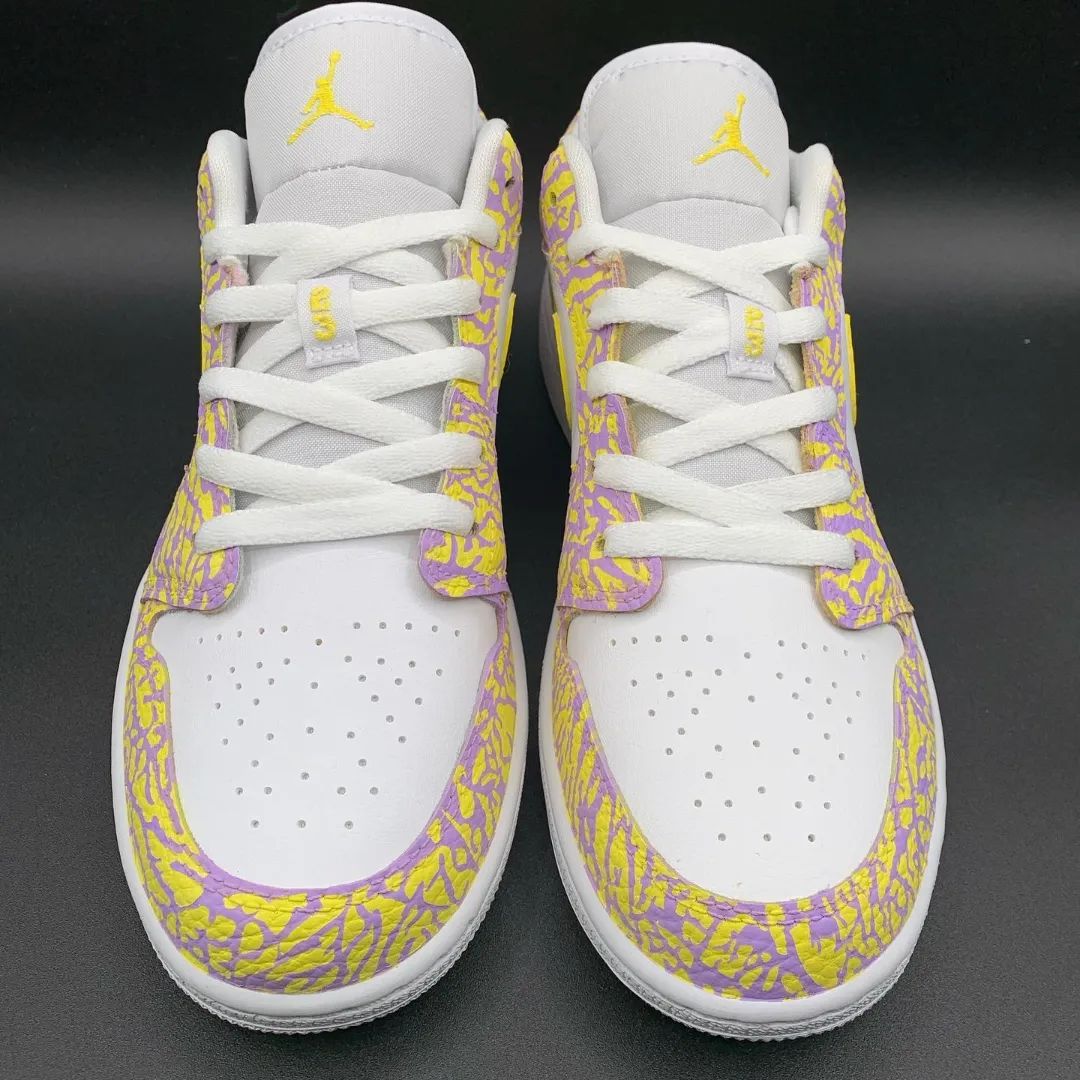 Bright Yellow with Mystic Purple Cracks Custom AJ 1s Shoes