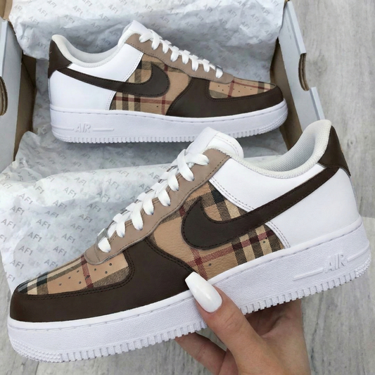 Brown Beige Burberry Plaid Custom AF 1s Shoes