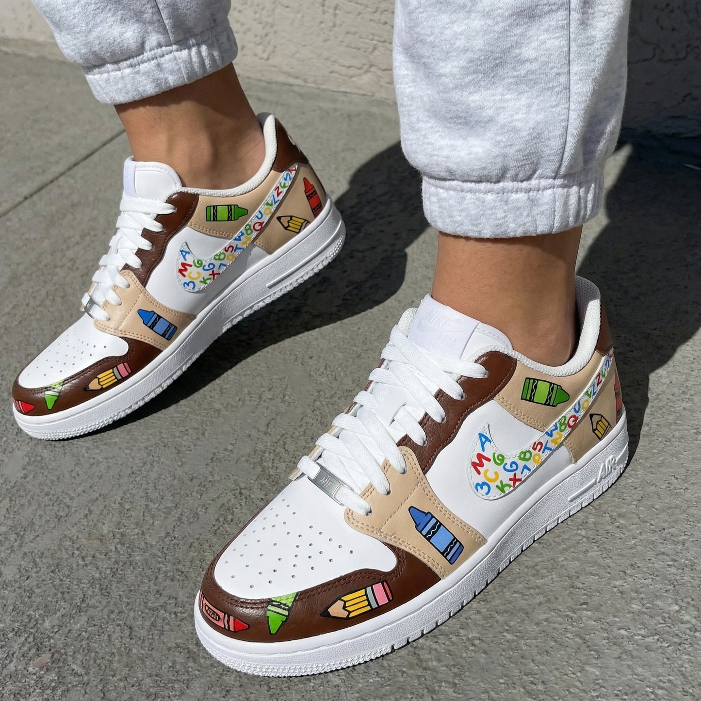 Brown Beige Crayon Custom AF 1s Shoes