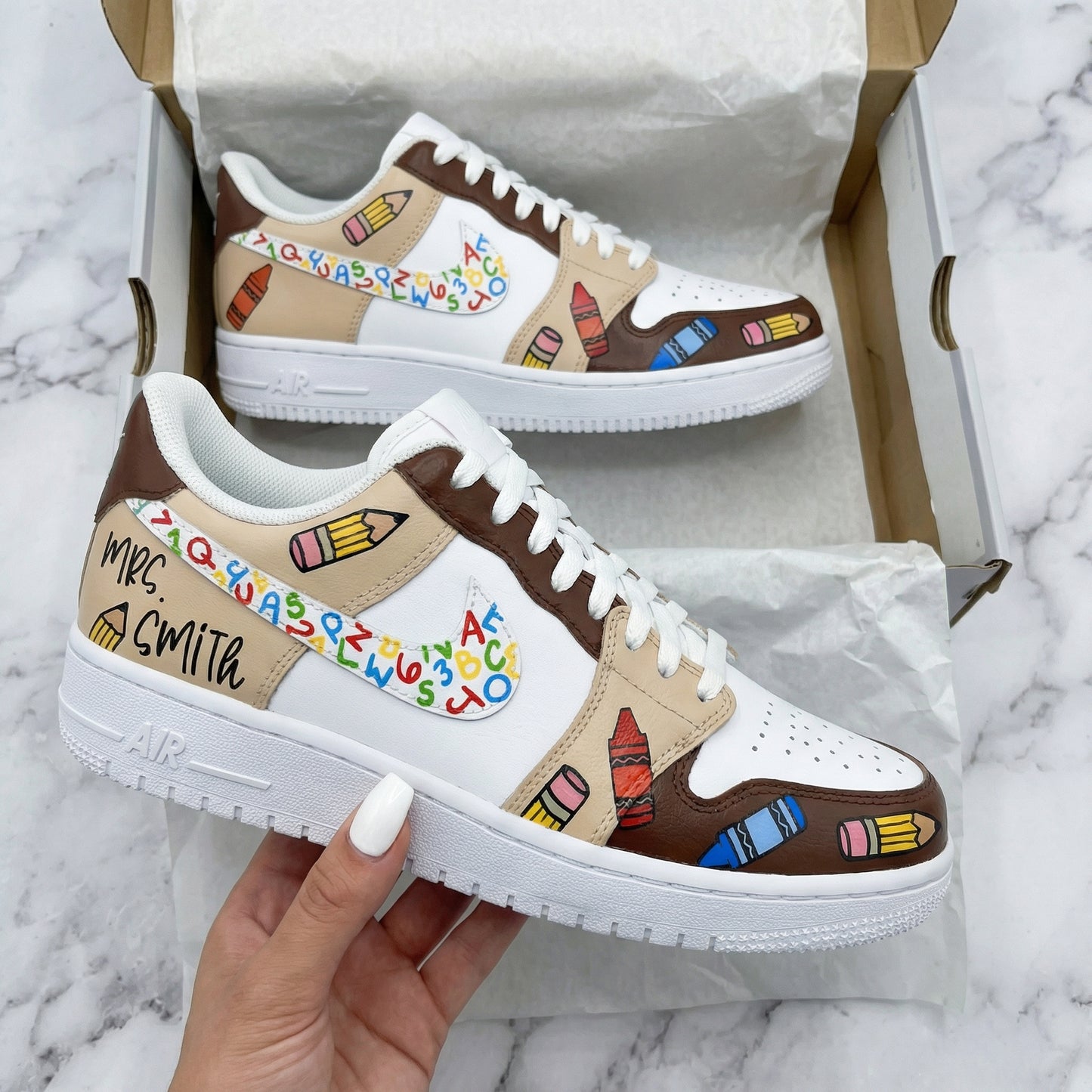 Brown Beige Crayon Custom AF 1s Shoes