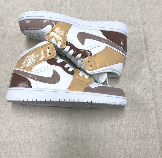 Brown Gold White Custom AJ 1s Shoes