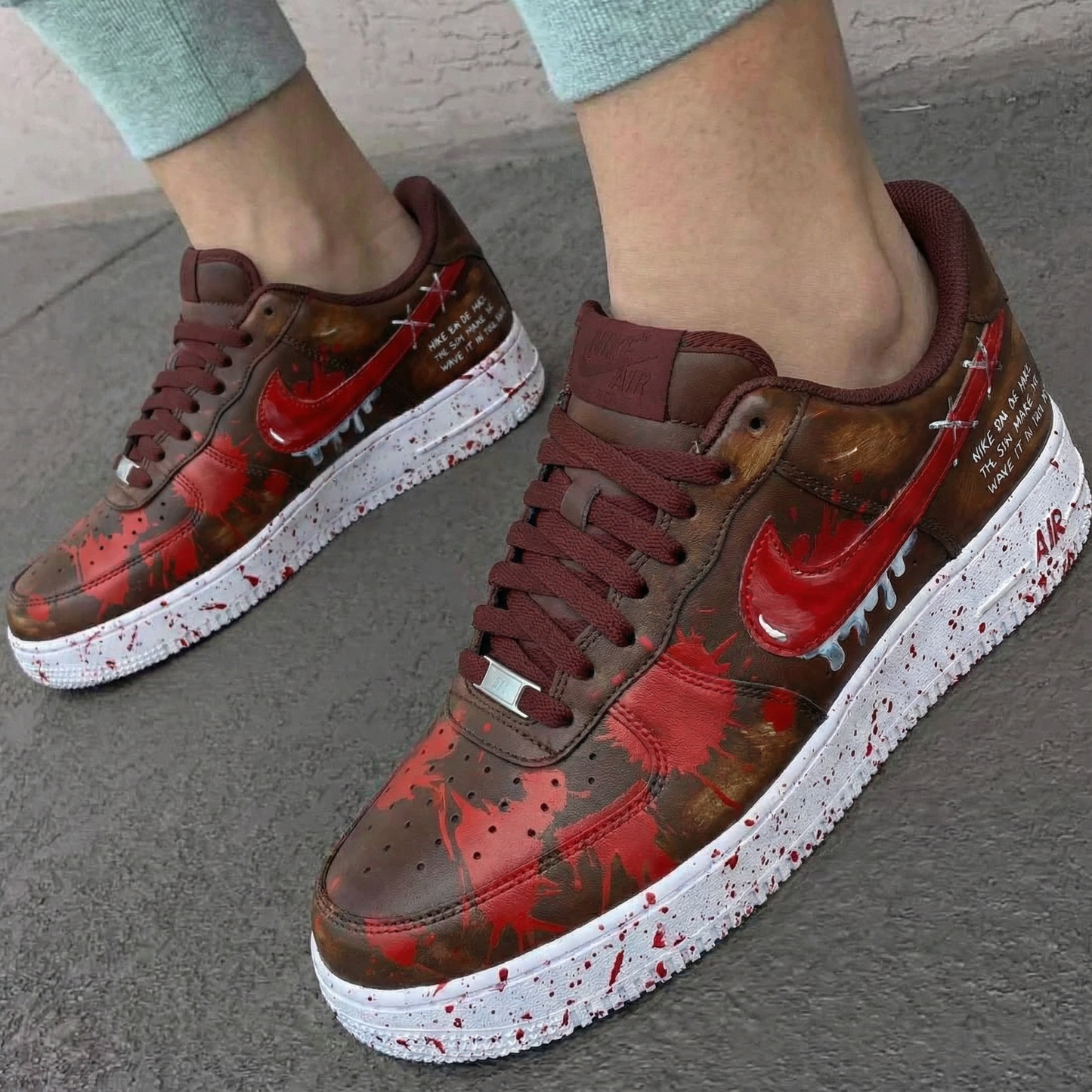 Brown Red Splatter Custom AF 1s Shoes