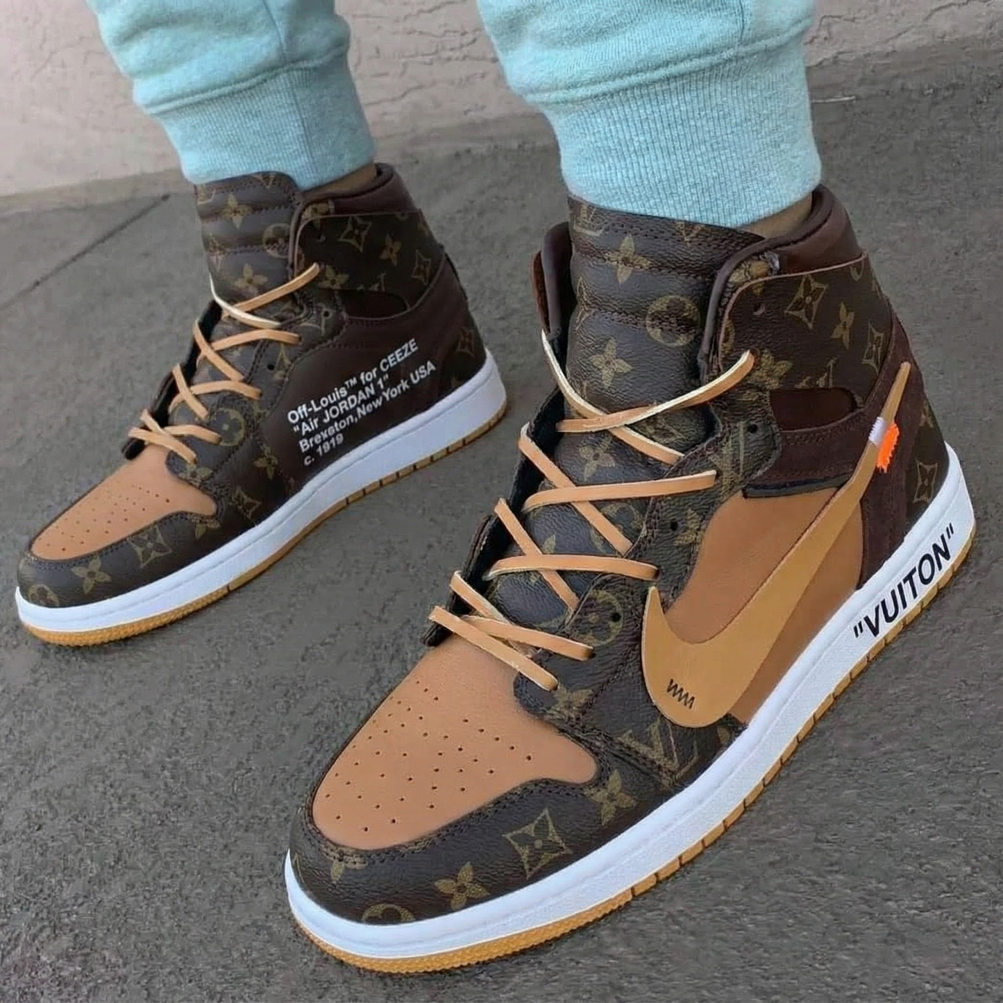 Brown Tan LV Pattern Custom AJ 1s Shoes Travis Scott