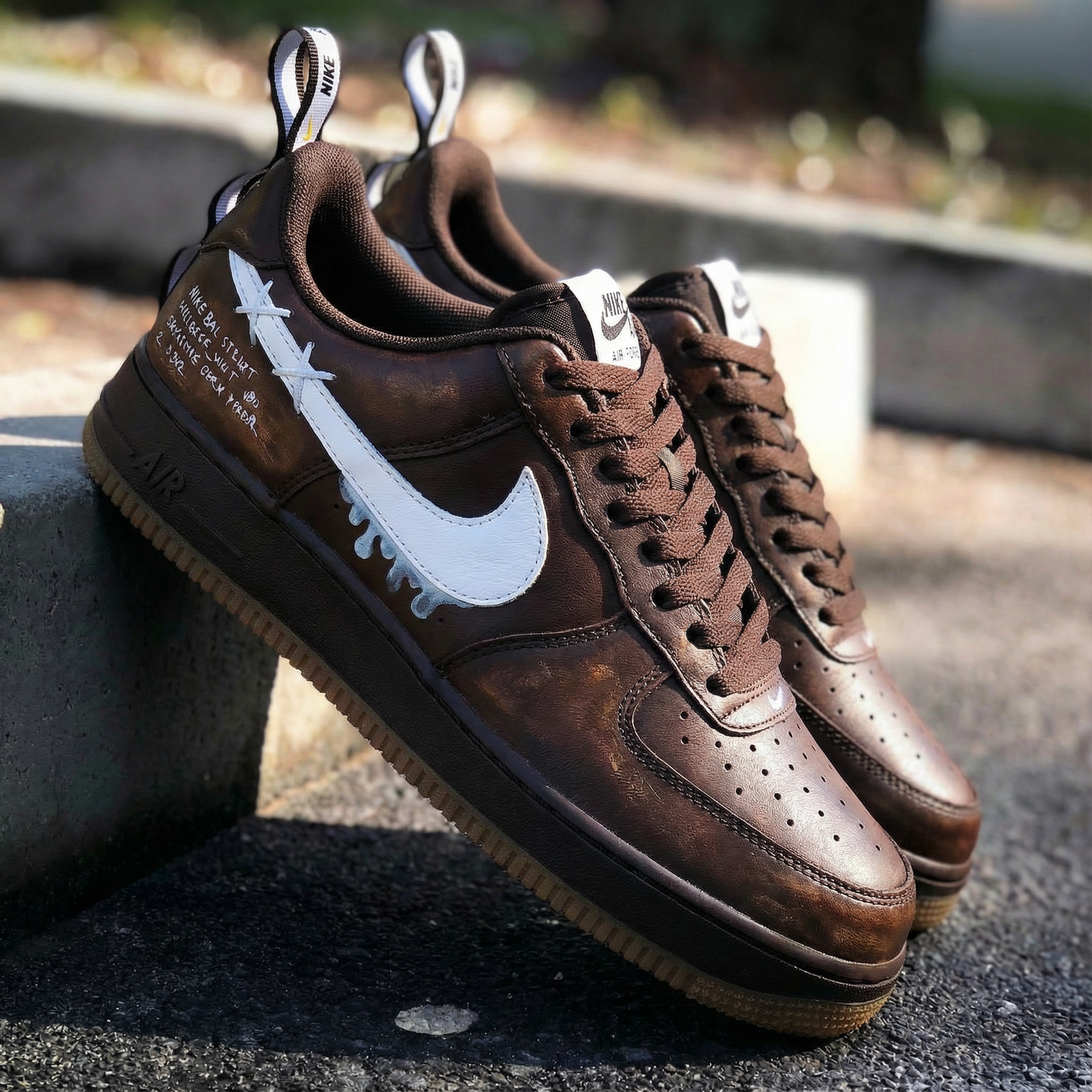 Brown White Dripping Custom AF 1s Shoes