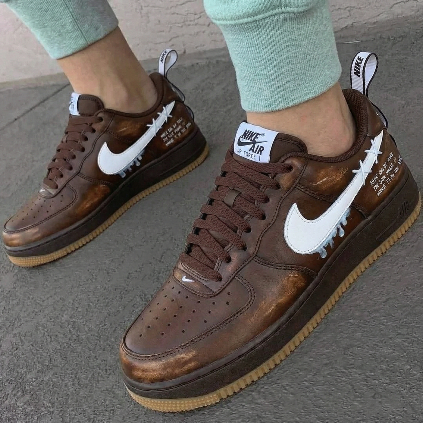 Brown White Dripping Custom AF 1s Shoes