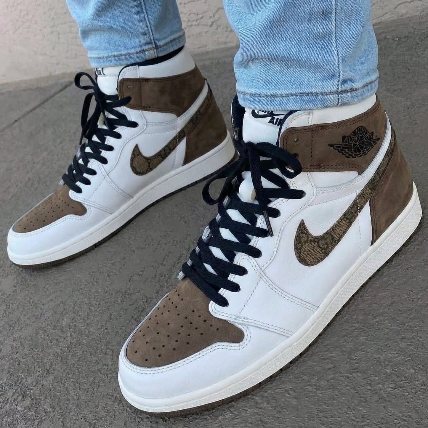 Brown White GG Custom AJ 1s Shoes