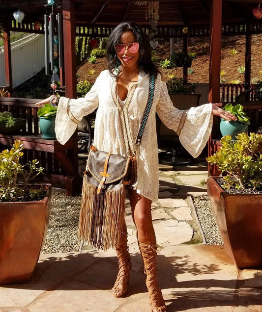 Hand Painted Custom Boho Fringe Crossbody Bag