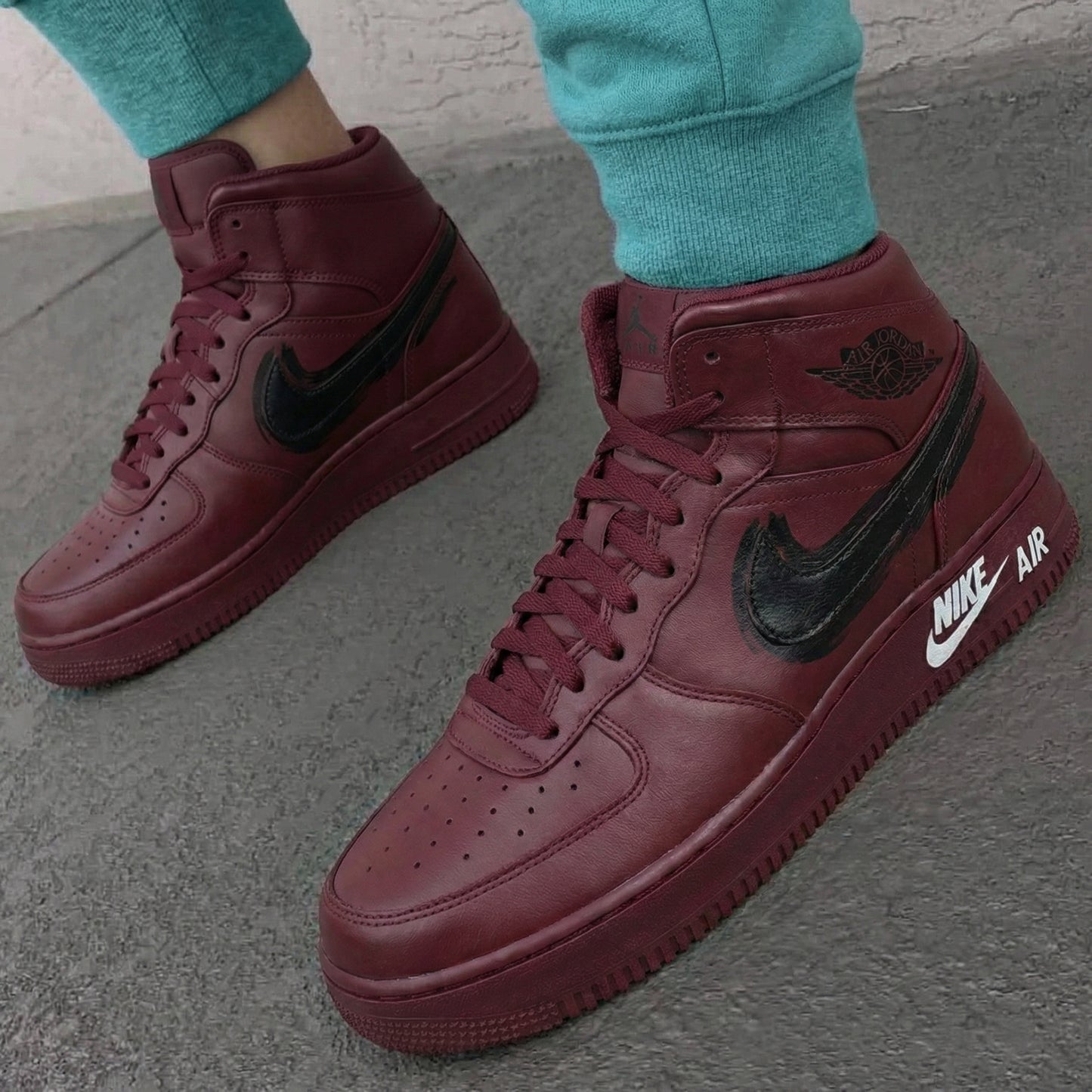 Burgundy Black Custom AF 1s Shoes