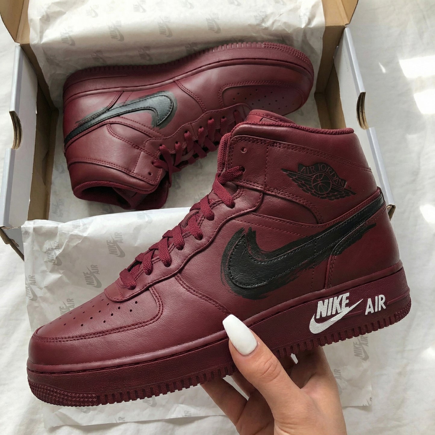Burgundy Black Custom AF 1s Shoes