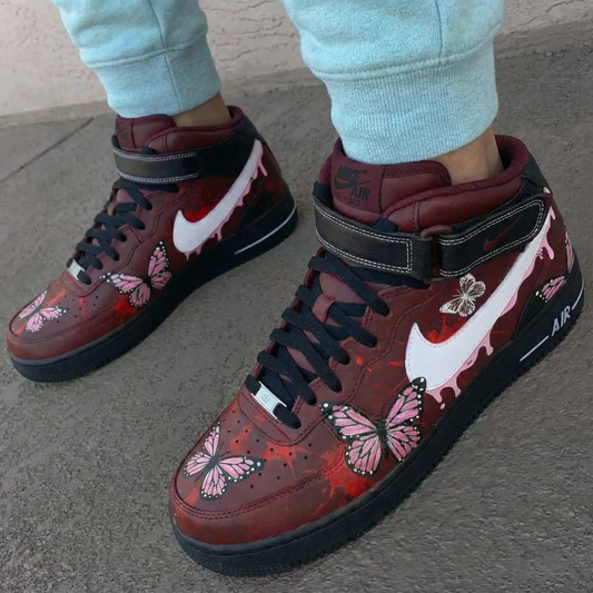 Burgundy Butterfly Custom AF 1s Shoes