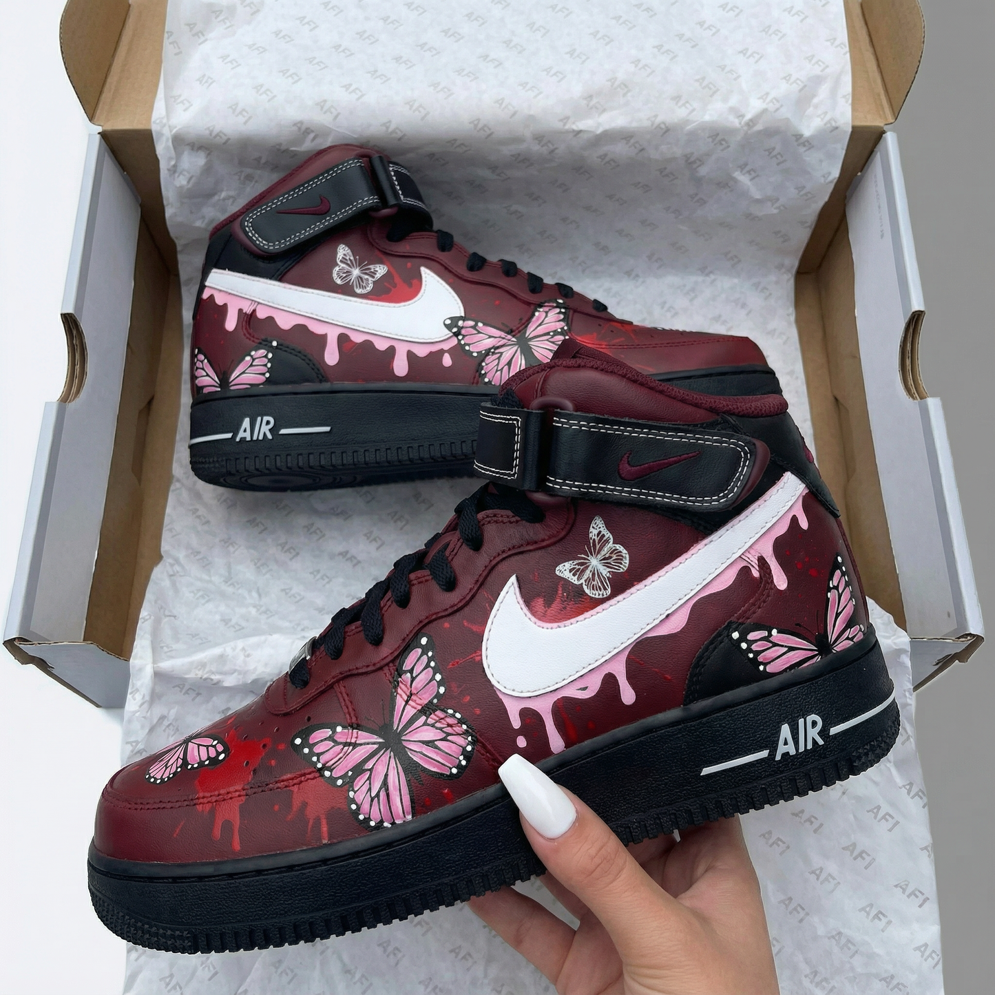 Burgundy Butterfly Custom AF 1s Shoes