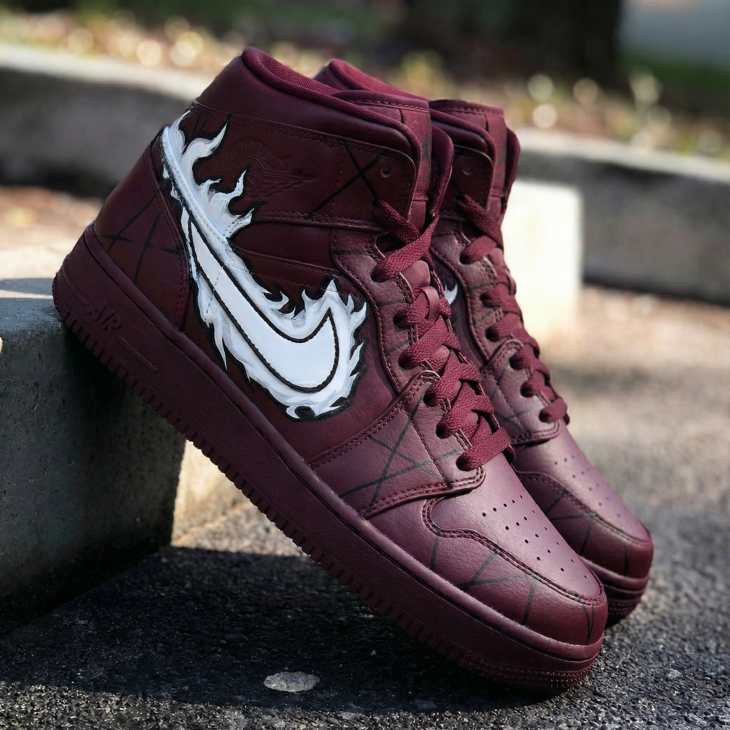 Burgundy Flame Pattern Custom AF 1s Shoes