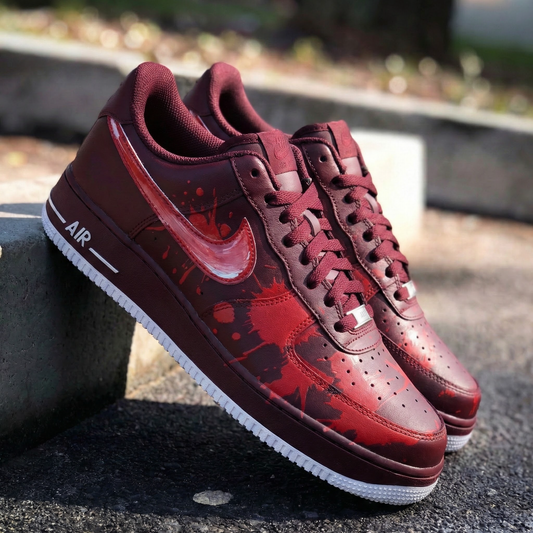 Burgundy Splash Custom AF 1s Shoes