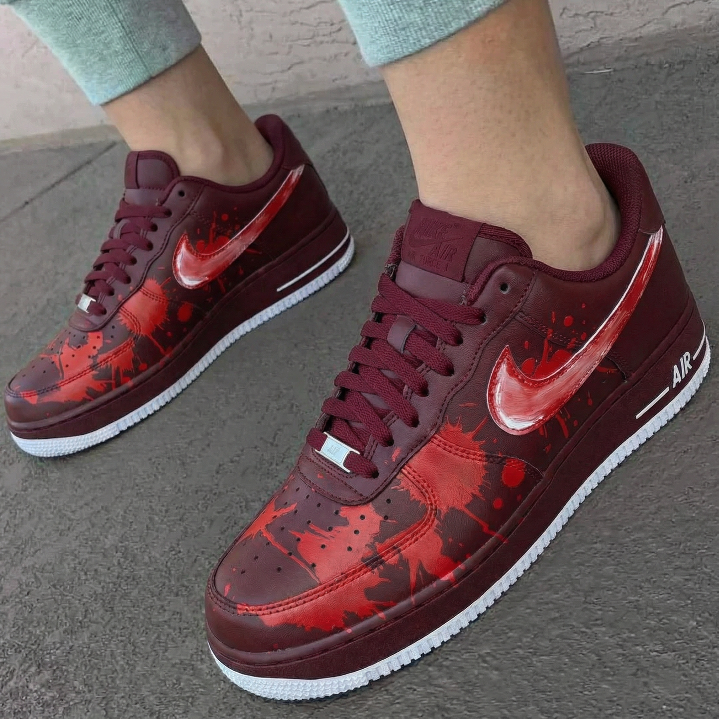Burgundy Splash Custom AF 1s Shoes