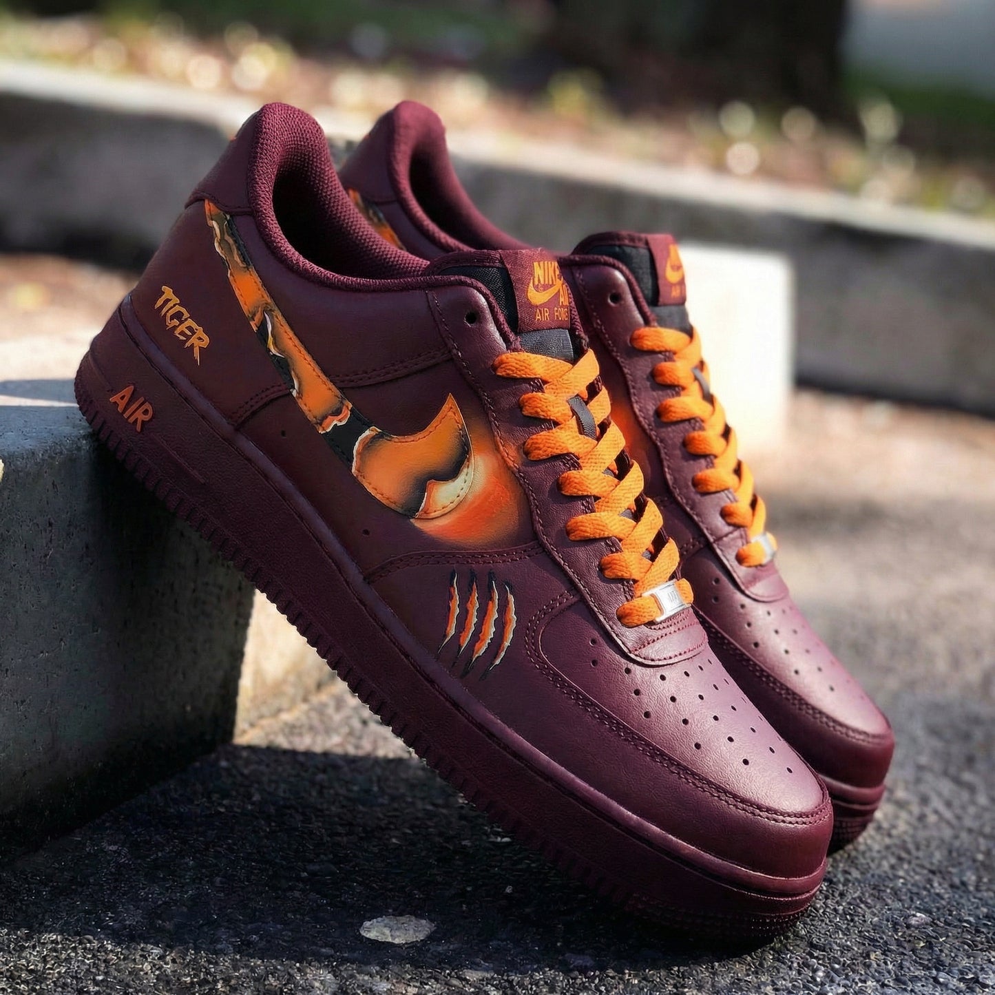Burgundy Tiger Theme Custom AF 1s Shoes