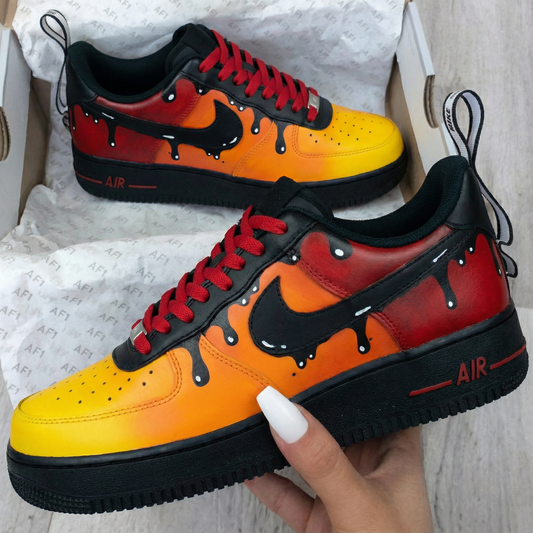 Burning Black Yellow Orange Drip Custom AF 1s Shoes
