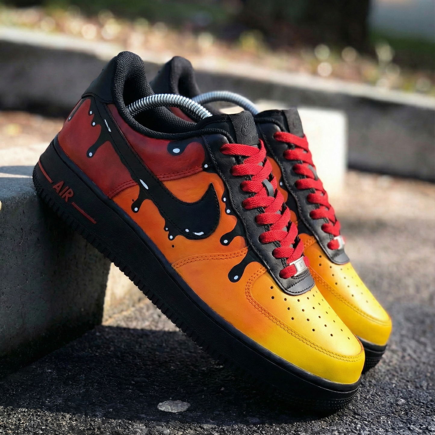 Burning Black Yellow Orange Drip Custom AF 1s Shoes