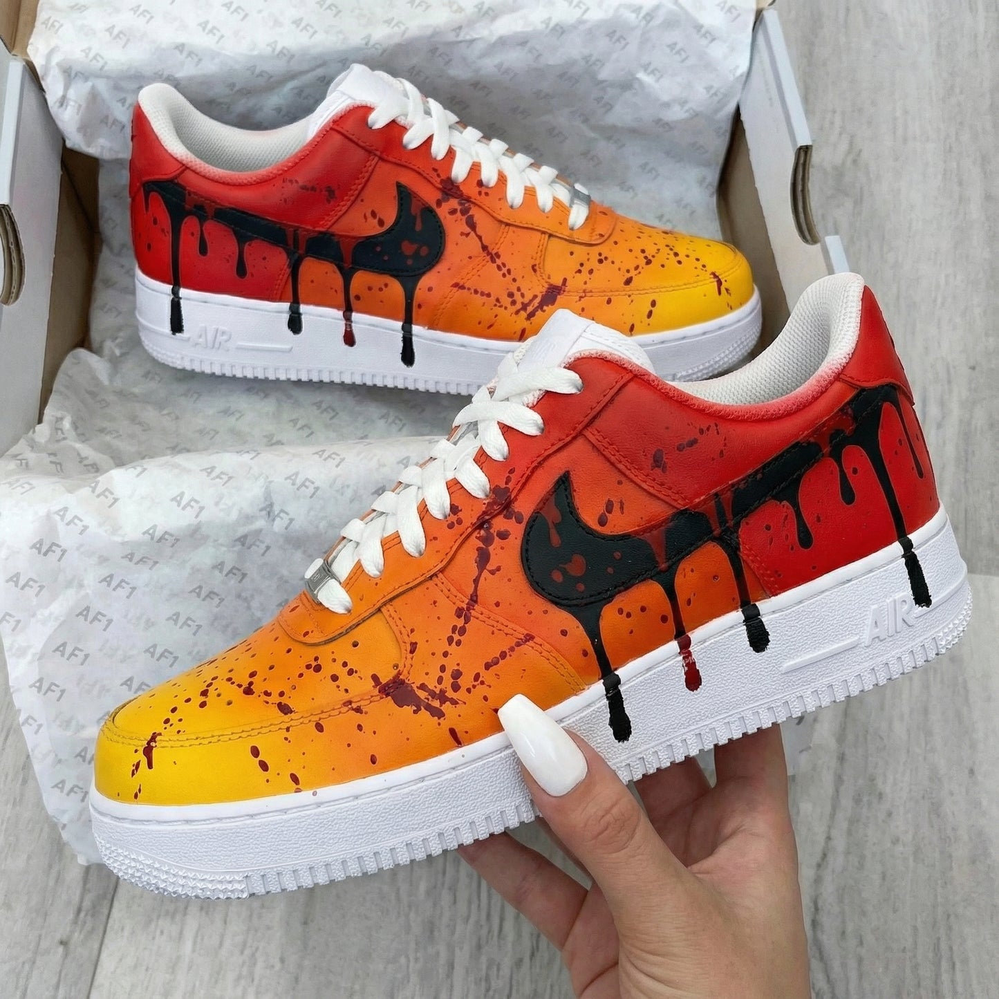 Burning Orange Red Drip Custom AF 1s Shoes