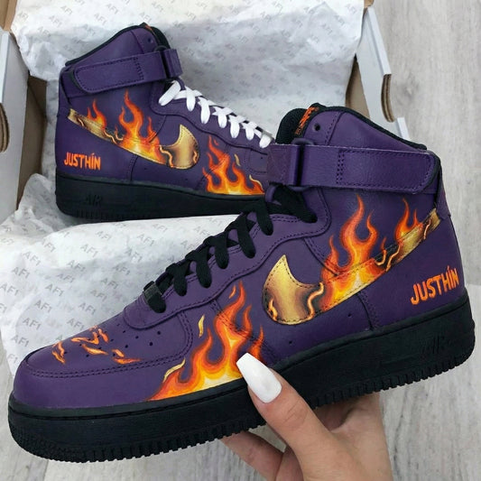 Burning Purple Flame Custom AF 1s Shoes