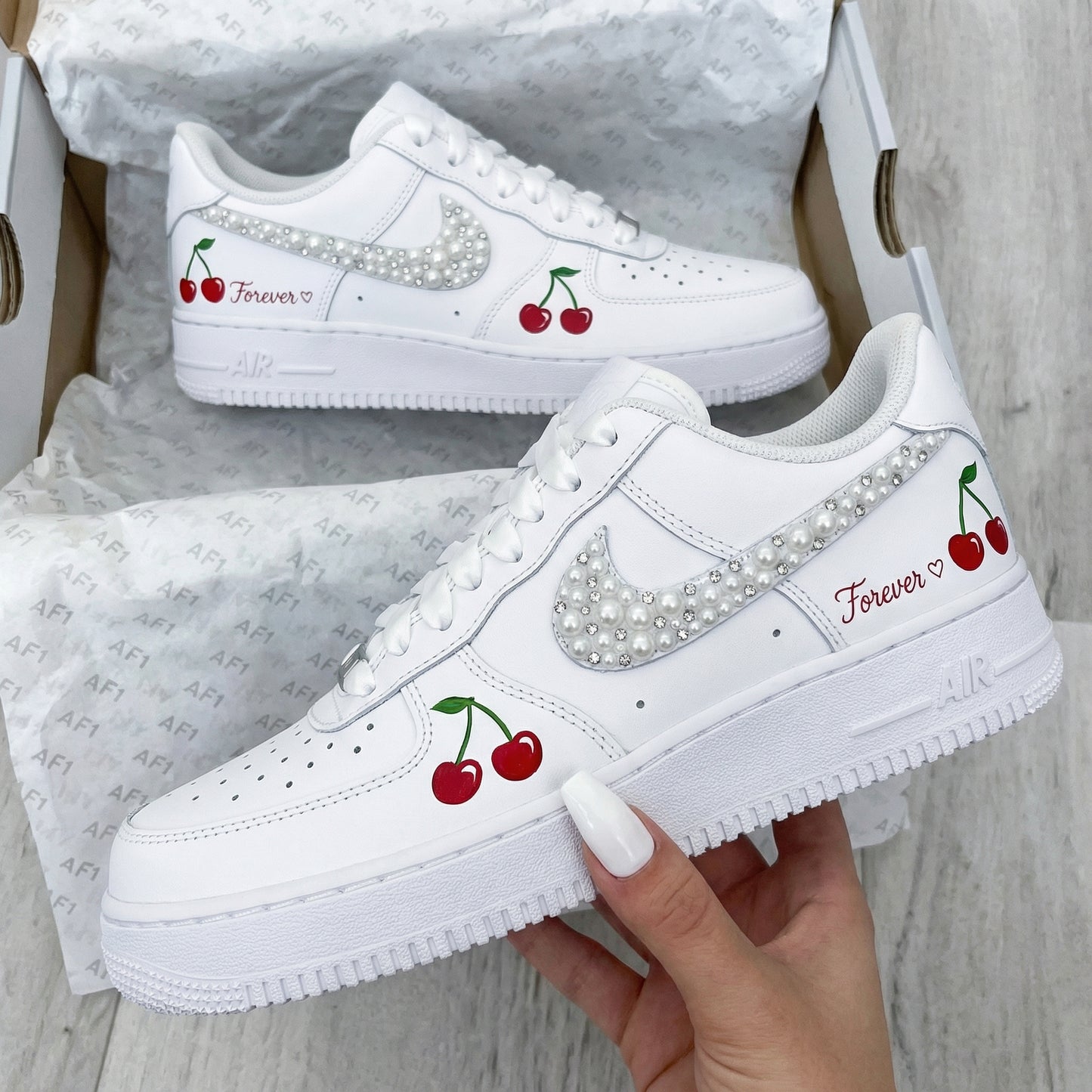 Cherry Pearl Custom AF 1s Shoes