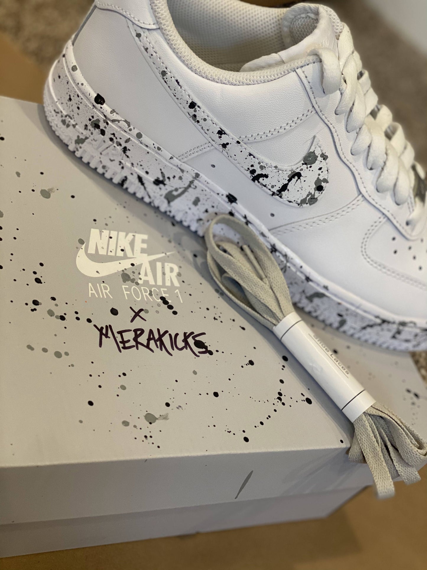 Cool Black And Grey Splatter Custom AF 1s Shoes