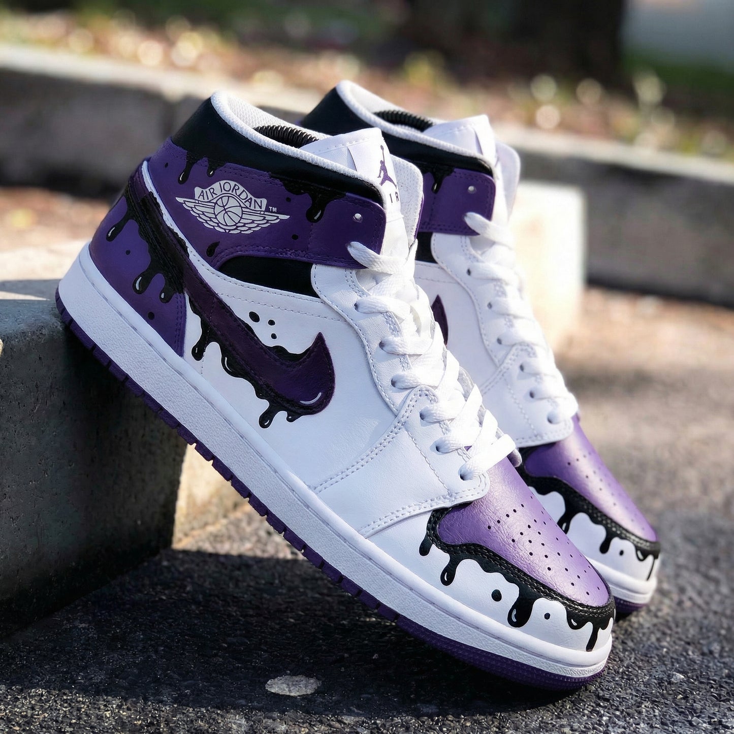 Cool Purple White Dripping Print Custom AJ 1s Shoes