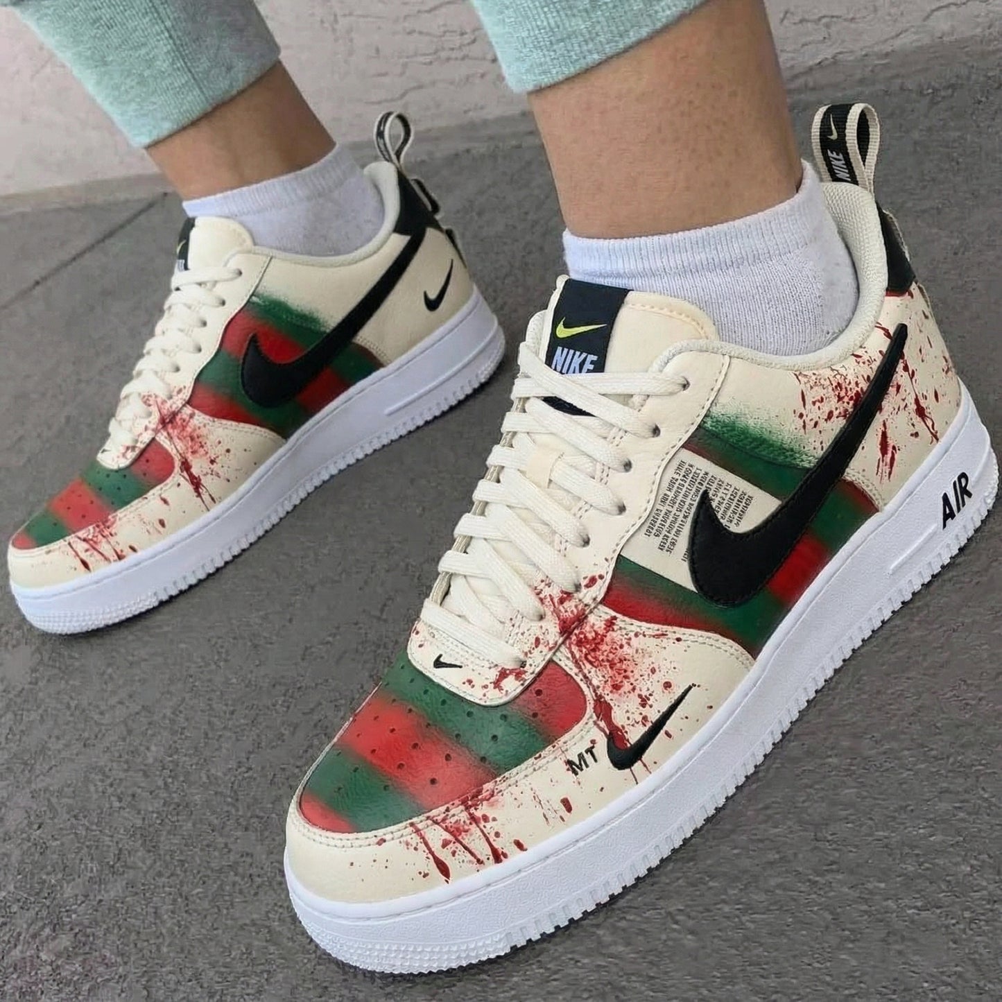 Cream Green Red GG Blood - Splattered Custom AF 1s Shoes