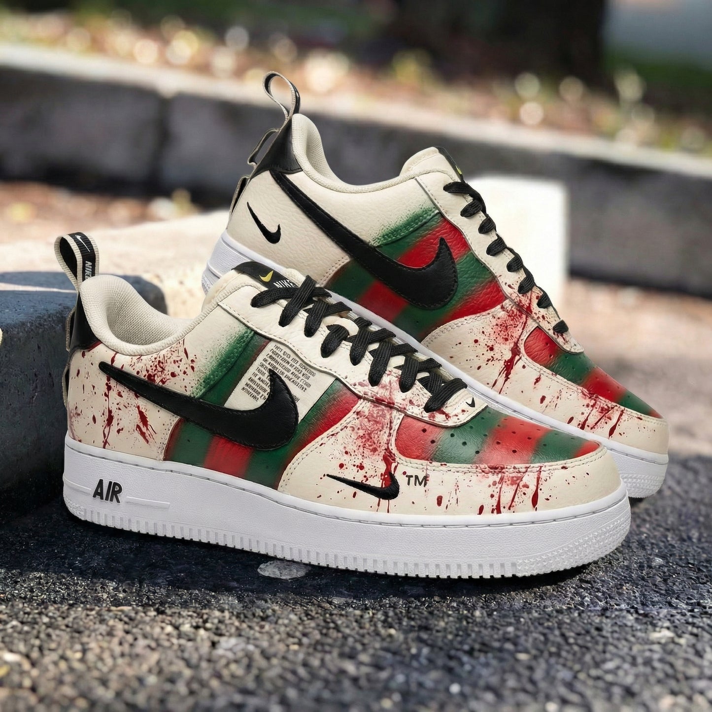Cream Green Red GG Blood - Splattered Custom AF 1s Shoes