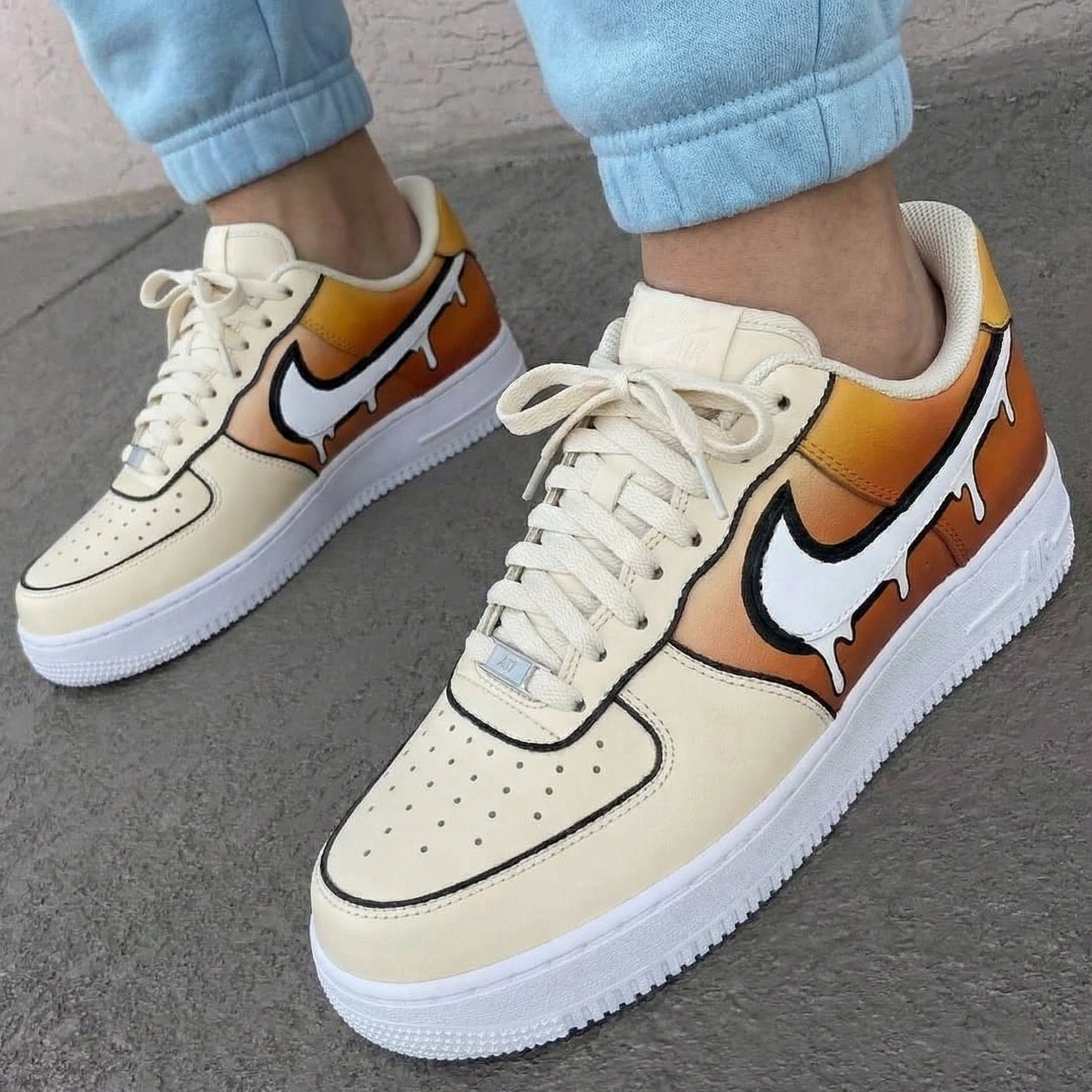 Cream Orange Drip Custom AF 1s Shoes