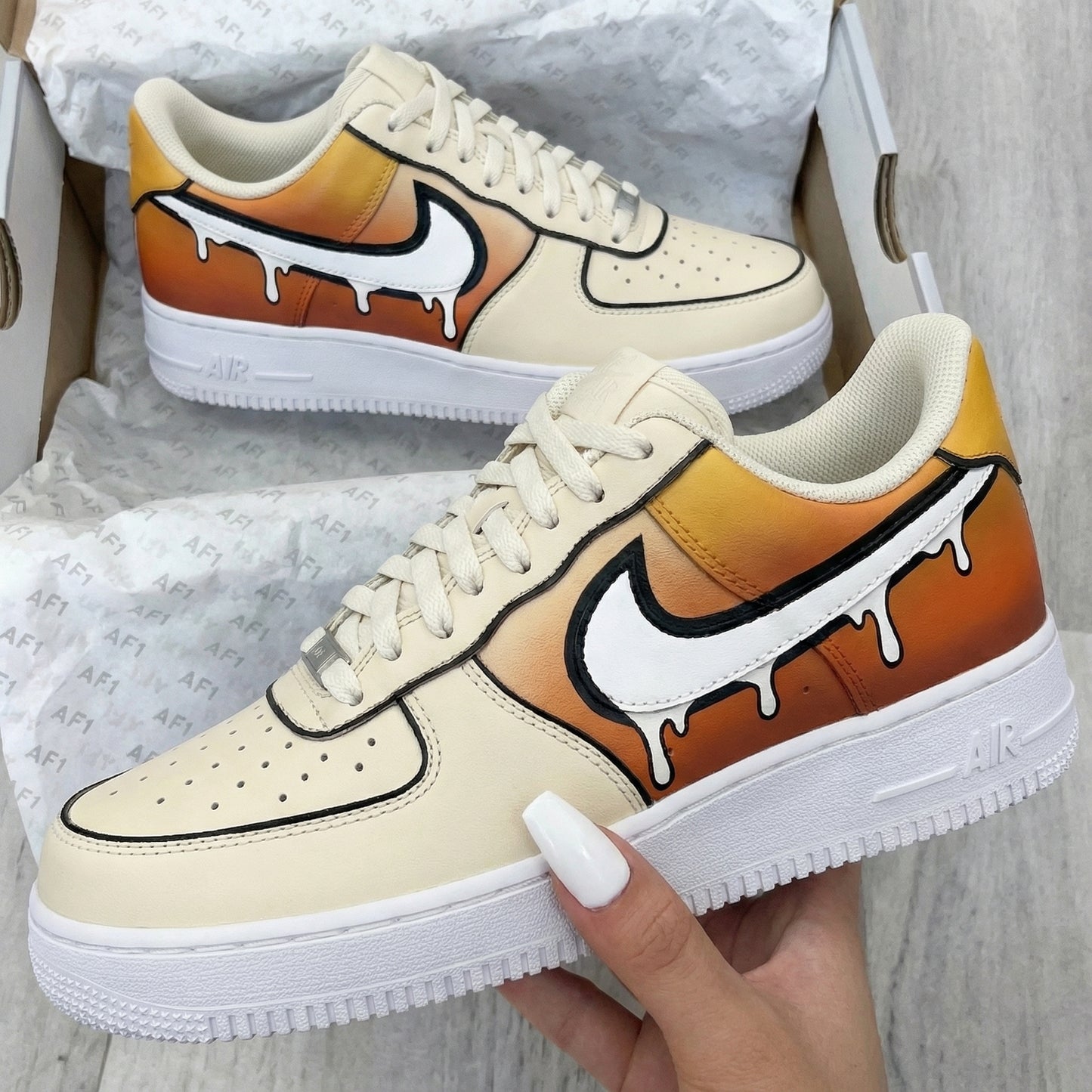 Cream Orange Drip Custom AF 1s Shoes