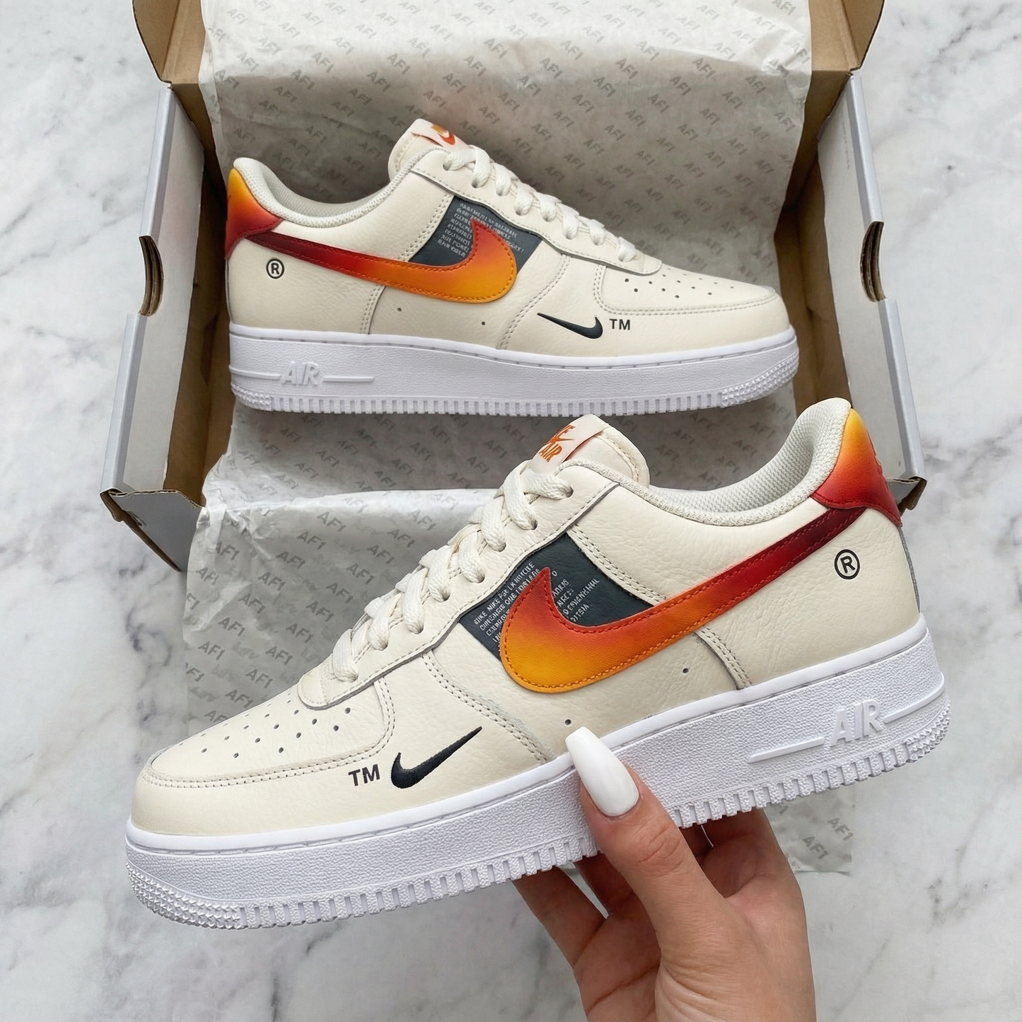 Cream Orange - Red Ombre Custom AF 1s Shoes