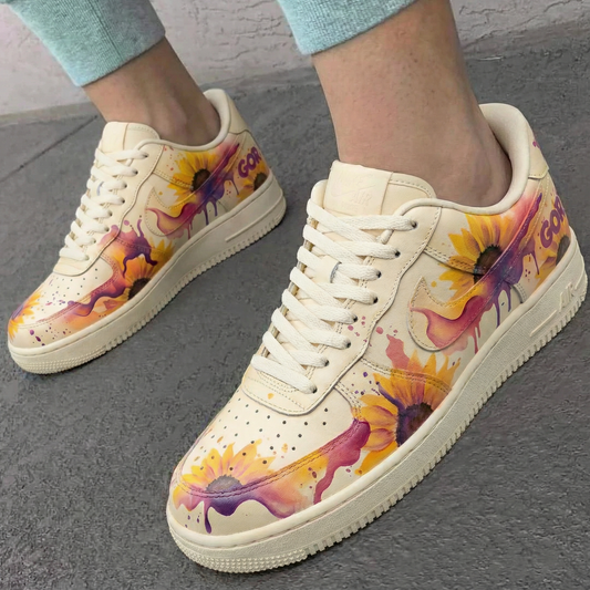 Cream Sunflower Custom AF 1s Shoes