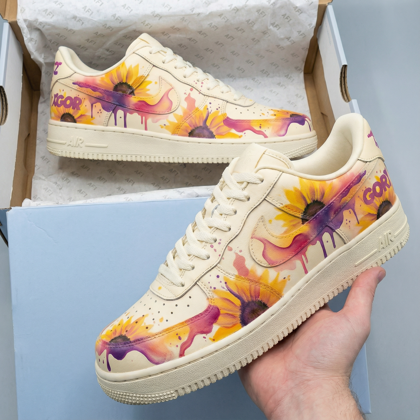 Cream Sunflower Custom AF 1s Shoes