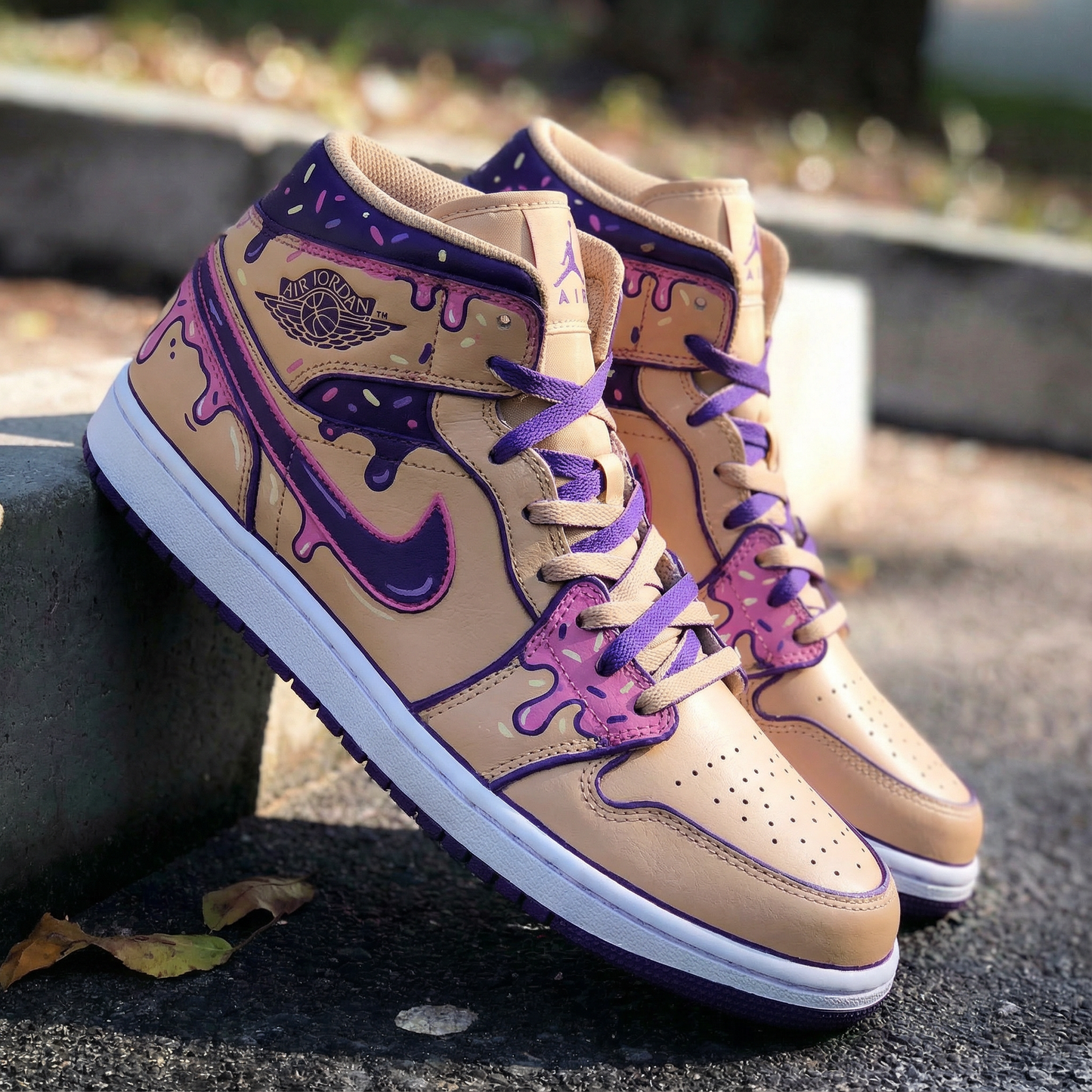 Creamy Beige Pink Purple Drip Custom AJ 1s Shoes
