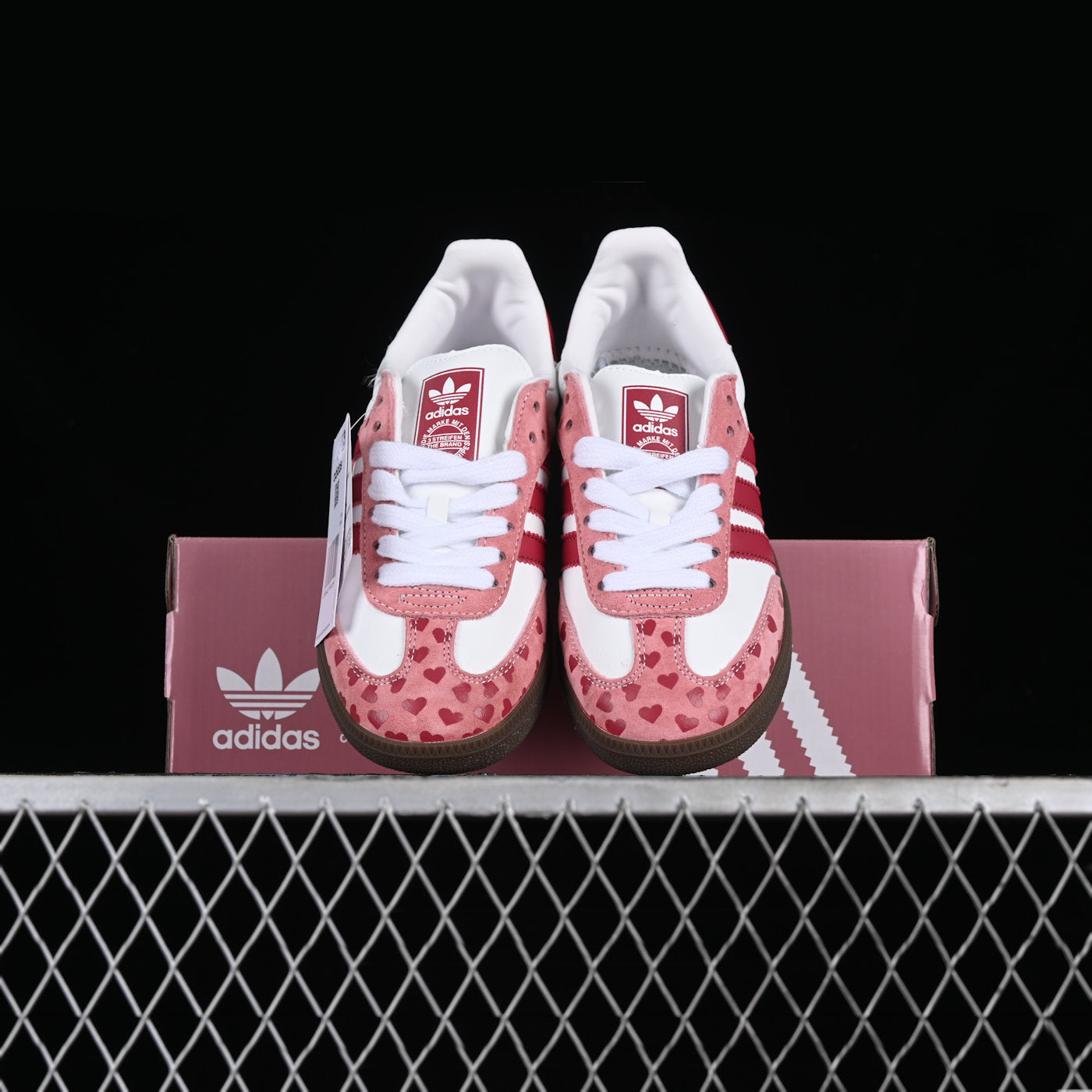 Custom Adidas Baby Pink And White With Heart Patterns