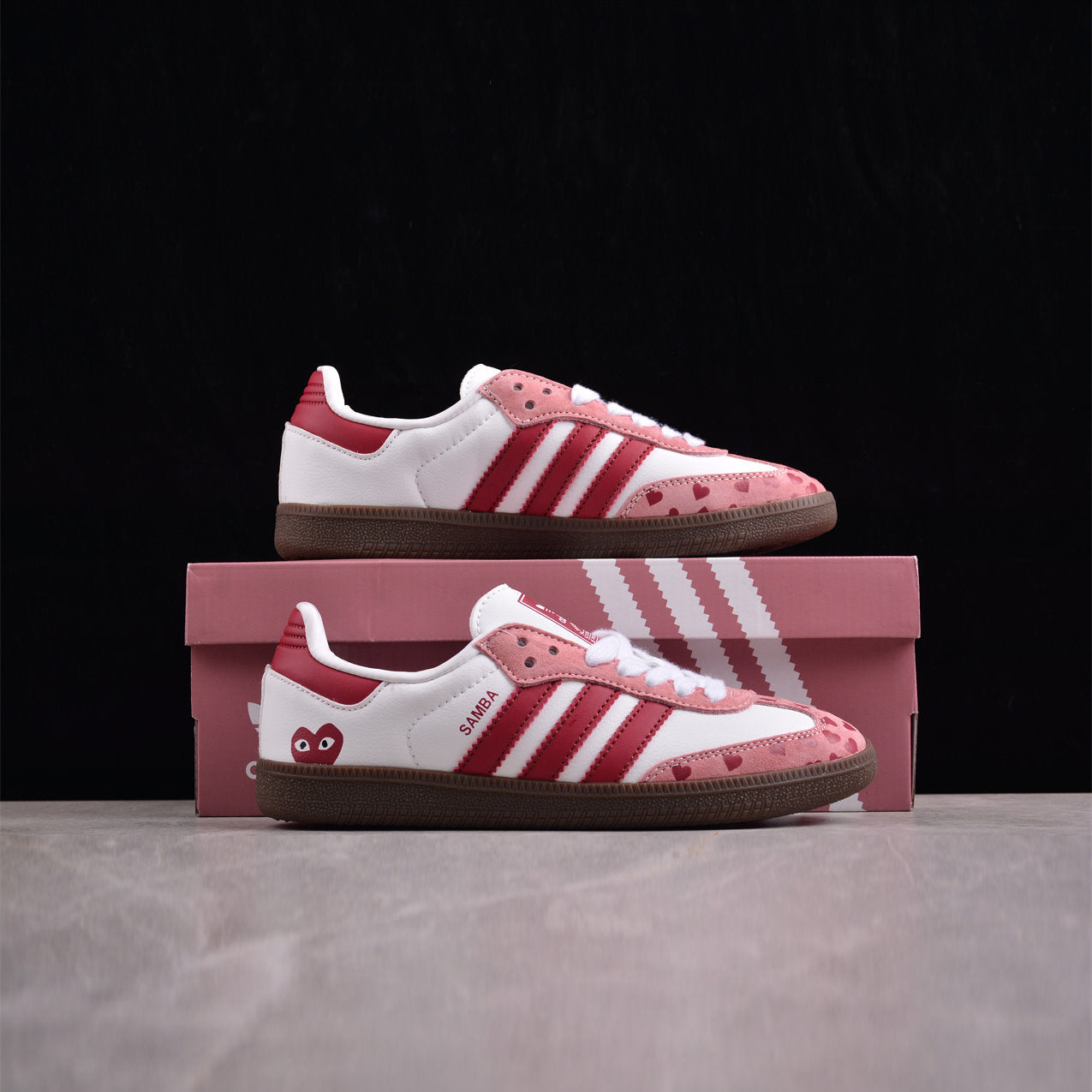 Custom Adidas Baby Pink And White With Heart Patterns