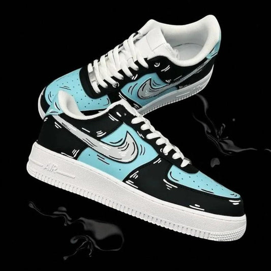 Custom Air Force 1 Baby Blue Black Cartoon