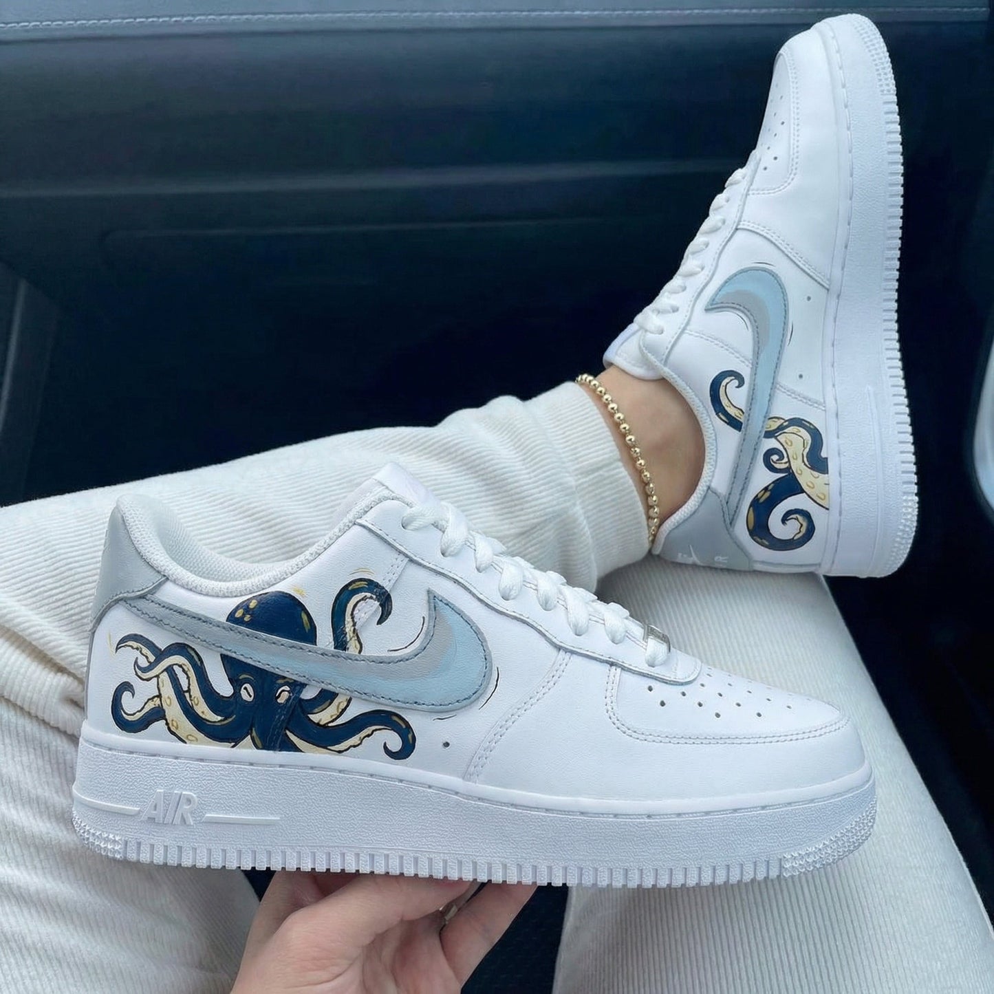Custom Air Force 1 Baby Blue Navy Octopus