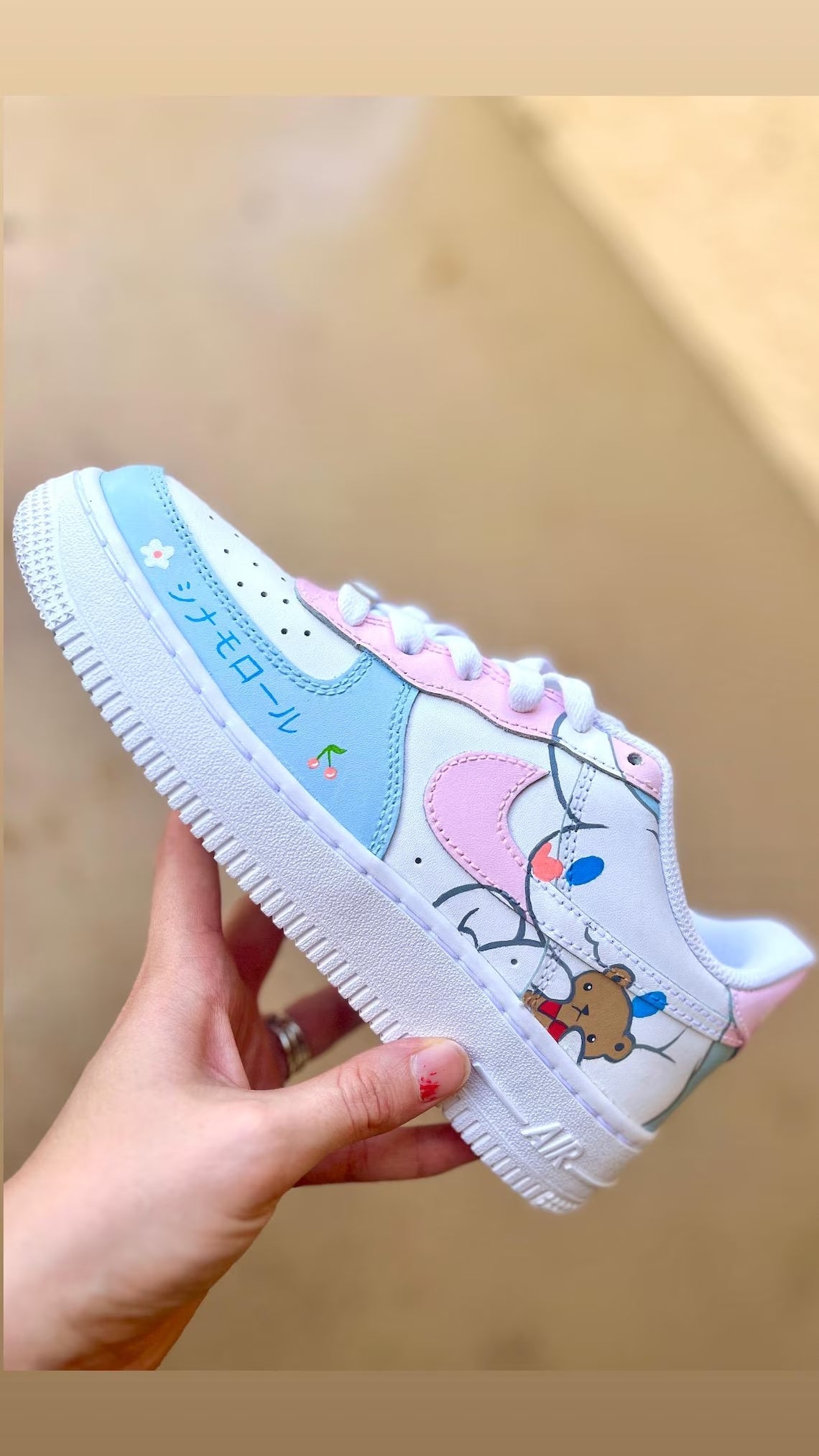 Custom Air Force 1 Baby Blue Pink Cinnamoroll Pattern
