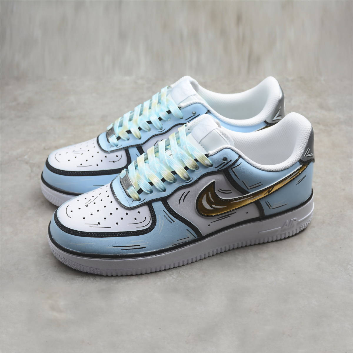 Custom Air Force 1 Baby Blue With Cartoon - style Pattern