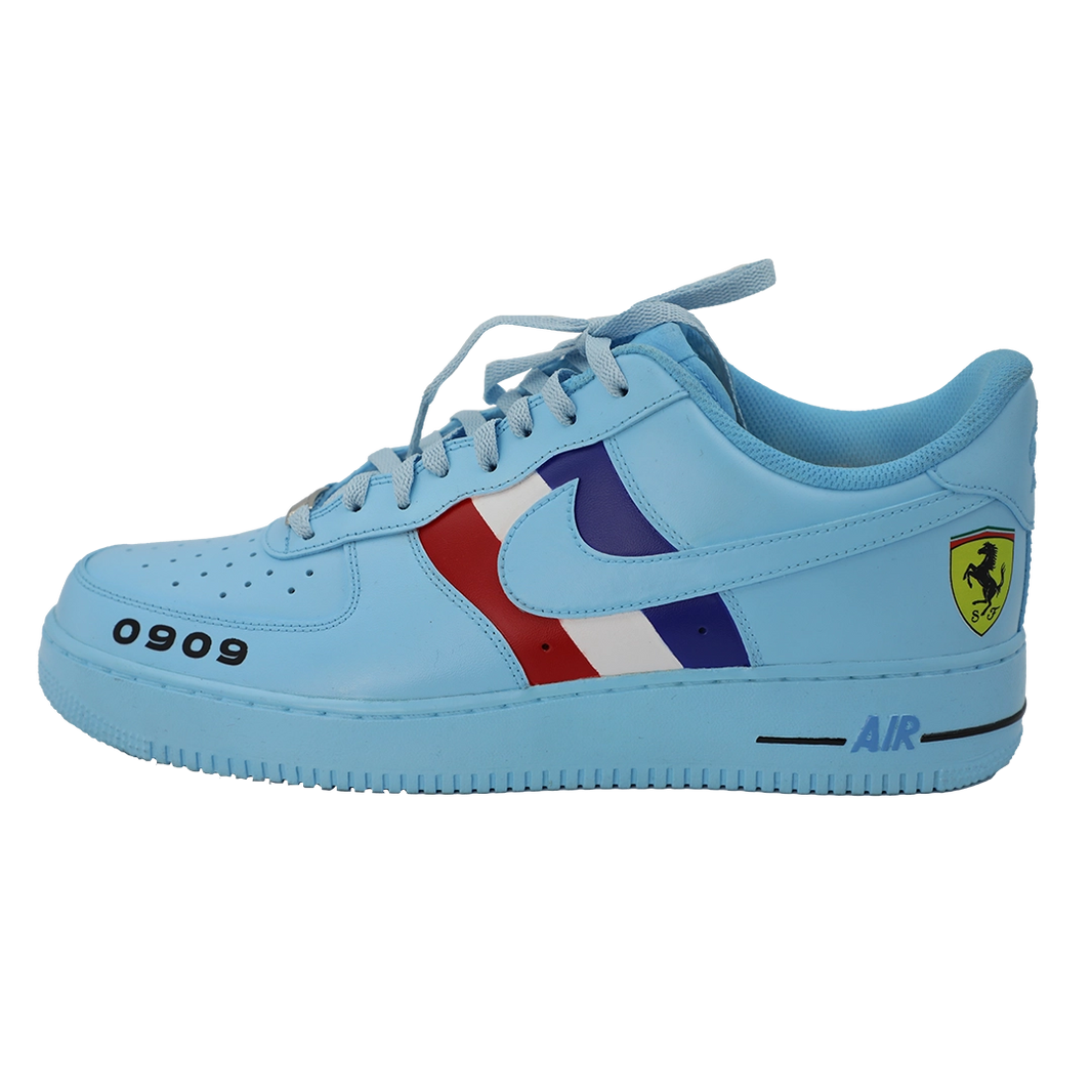 Custom Air Force 1 Baby Blue With Ferrari Logo And Stripes