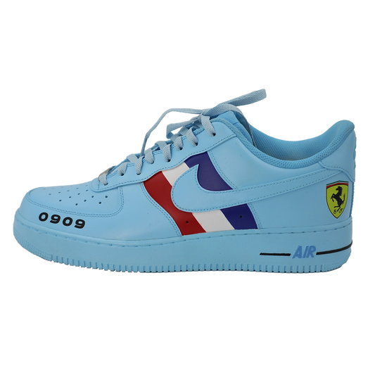 Custom Air Force 1 Baby Blue With Ferrari Logo And Stripes