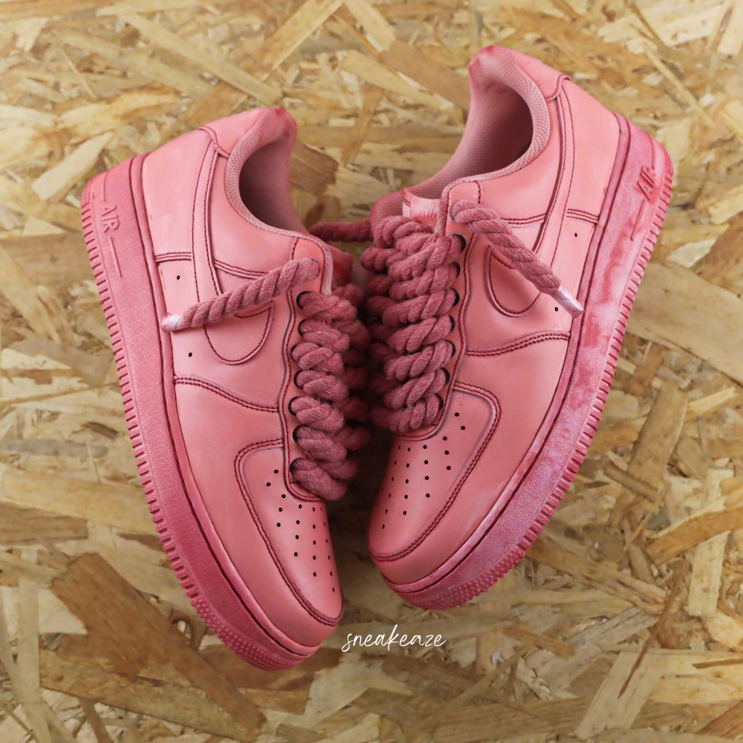 Custom Air Force 1 Baby Pink Braided Laces