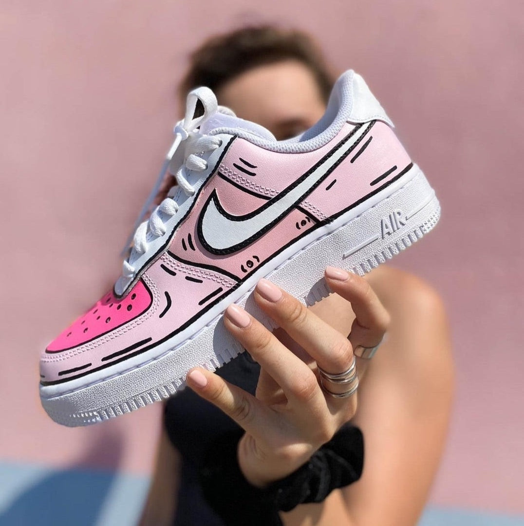 Custom Air Force 1 Baby Pink Cartoon Pattern