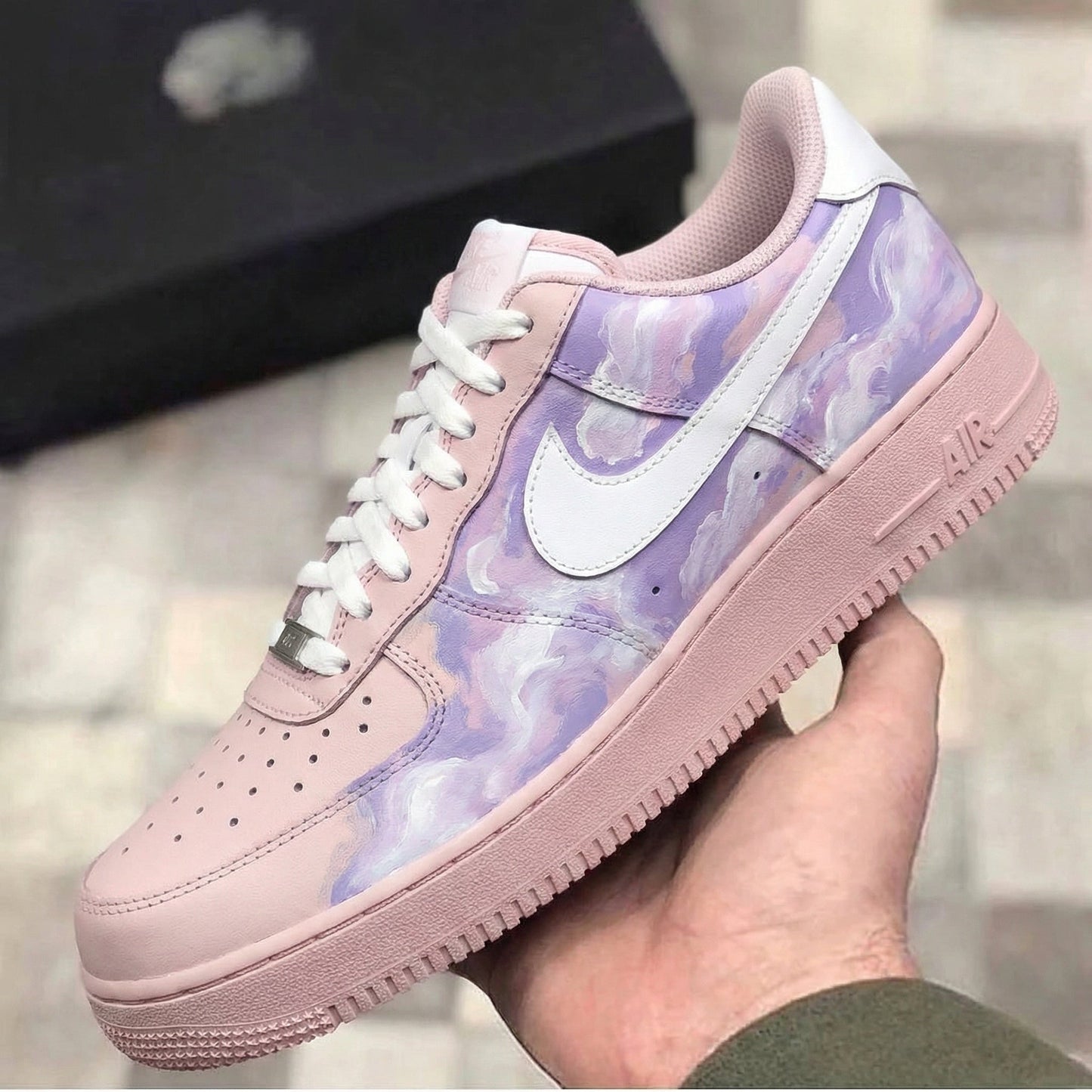 Custom Air Force 1 Baby Pink Purple Clouds Pattern