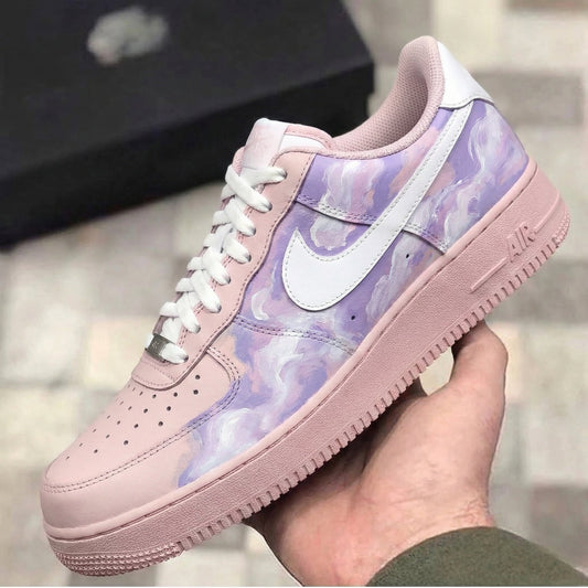 Custom Air Force 1 Baby Pink Purple Clouds Pattern