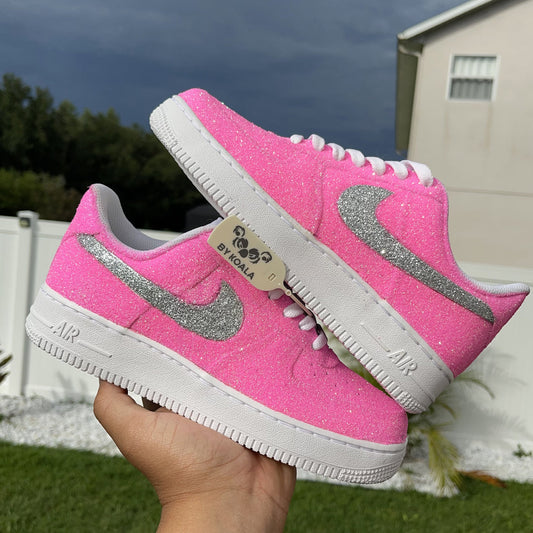 Custom Air Force 1 Baby Pink Silver Glitter Swoosh